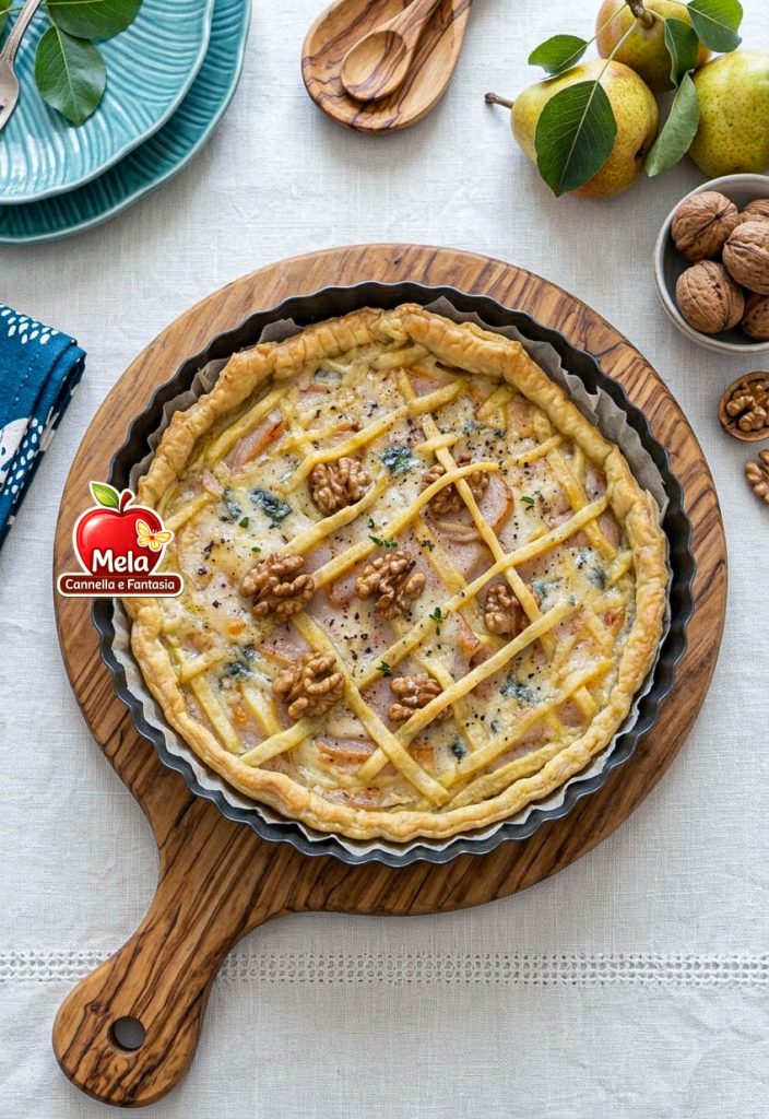 Rustikale Tarte mit Gorgonzola, Birnen und Walnüssen