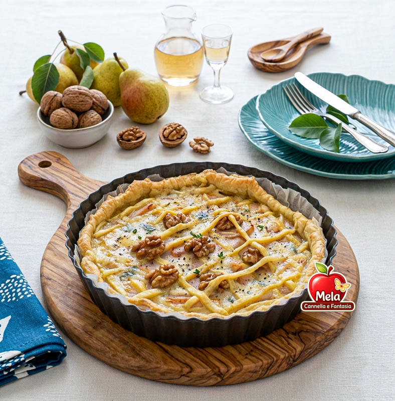Rustikale Tarte mit Gorgonzola, Birnen und Walnüssen