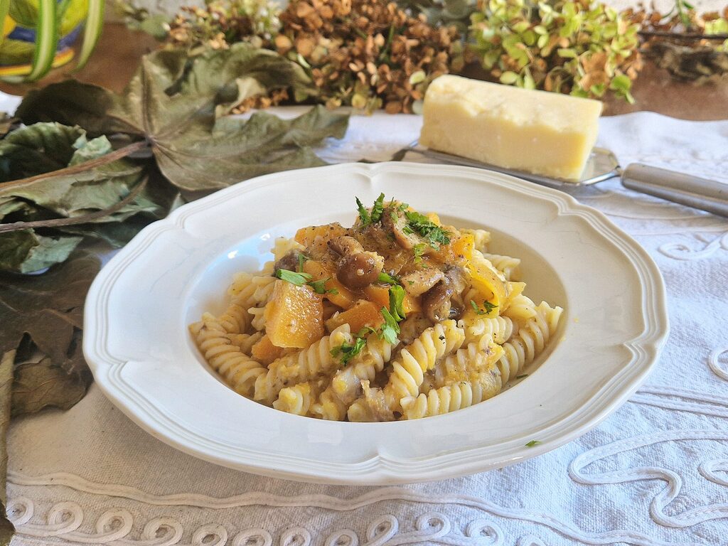 Les fusilli avec crème de champignons et potiron