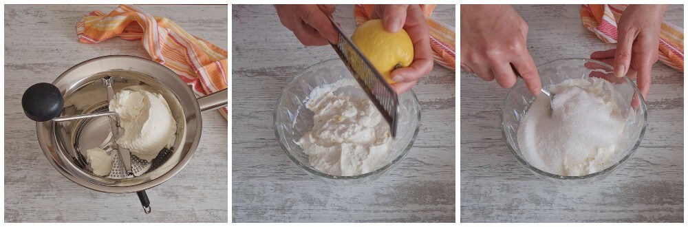 Préparation de la ricotta pour les cassatelle siciliennes