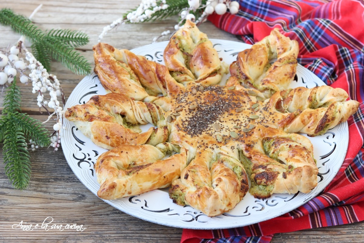Étoile salée de pâte feuilletée au pesto de courgettes