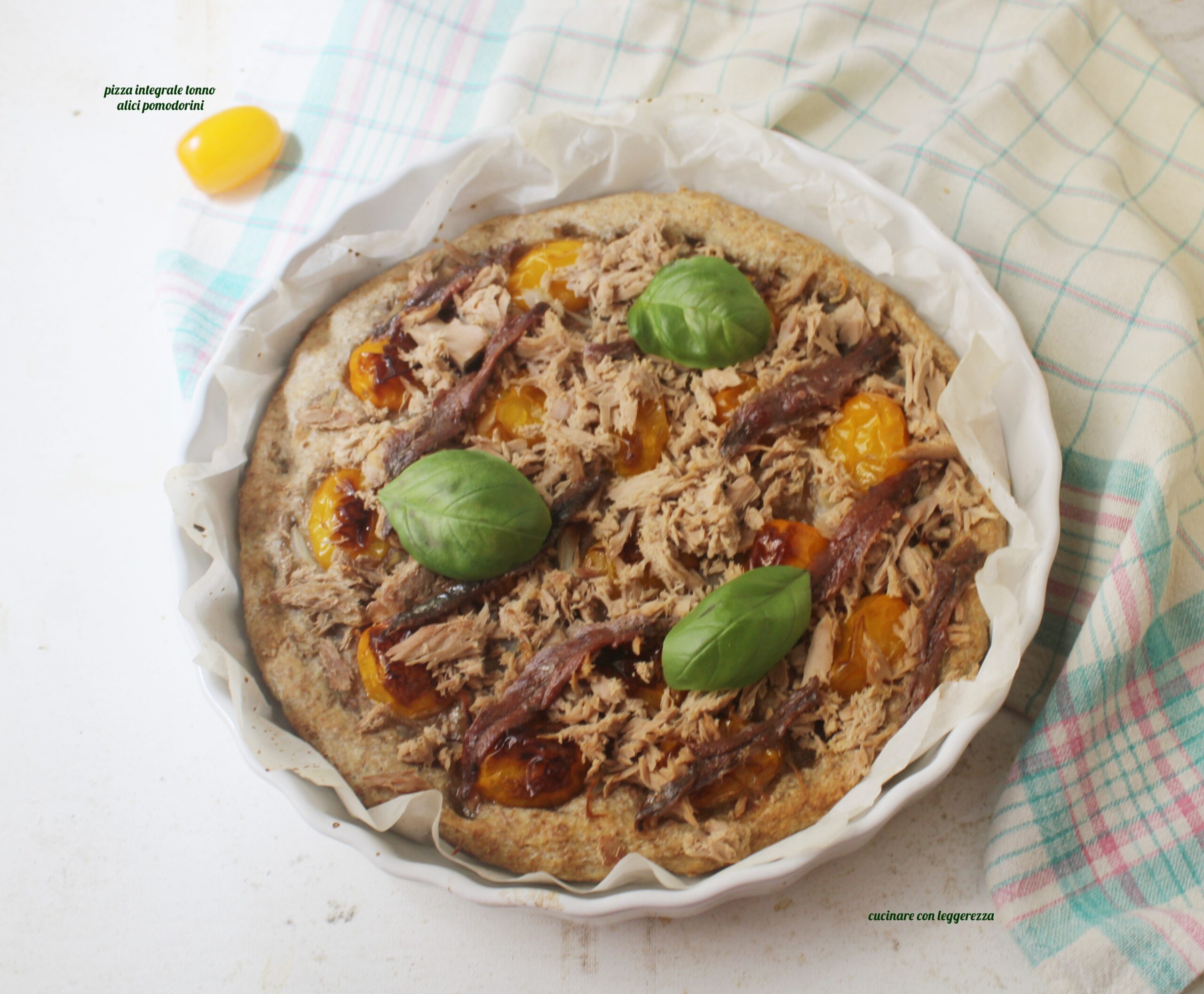 Pizza complète thon anchois tomates cerises – levain
