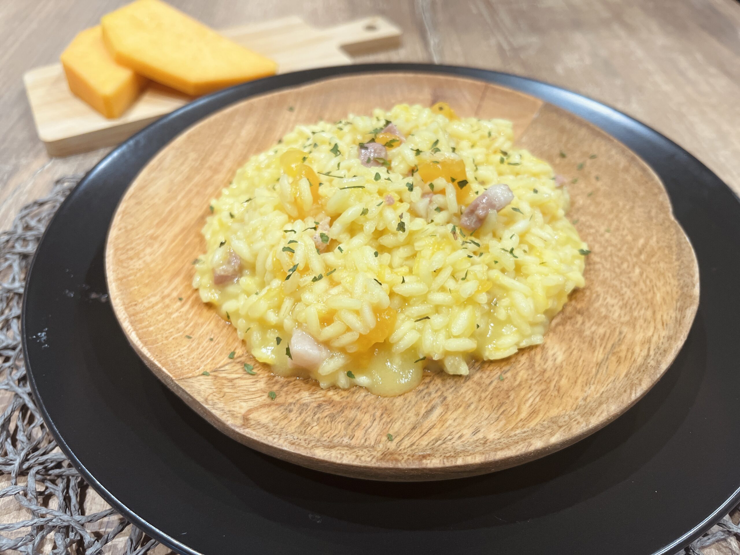 Risotto à la citrouille, pancetta et safran