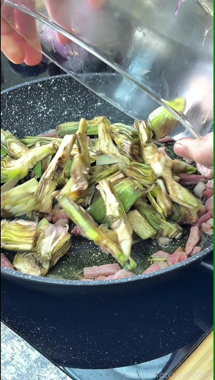 pâtes aux artichauts et pancetta