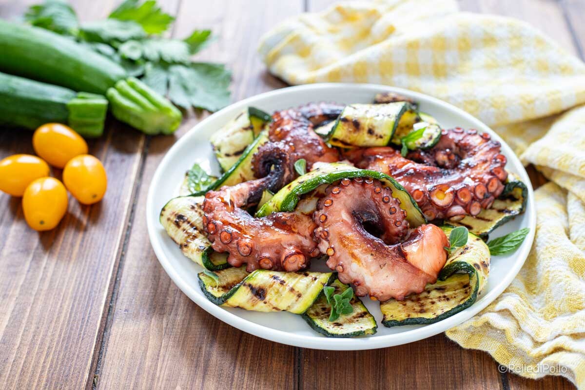 Poulpe avec courgettes grillées