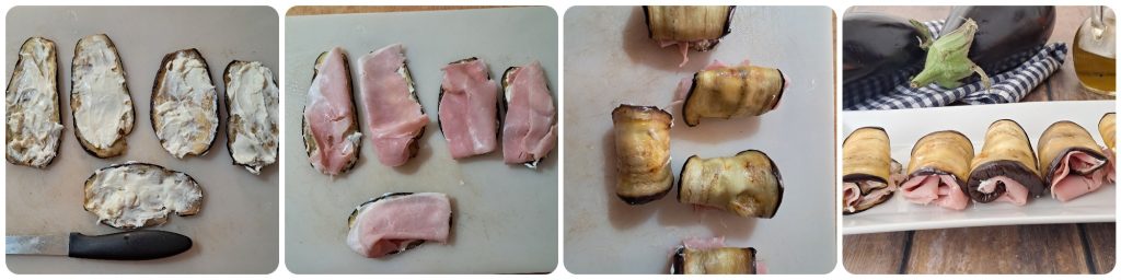 Mettez les rouleaux d'aubergines au four sur un plat de service et assaisonnez-les avec de l'huile d'olive extra vierge. Et bon appétit!!