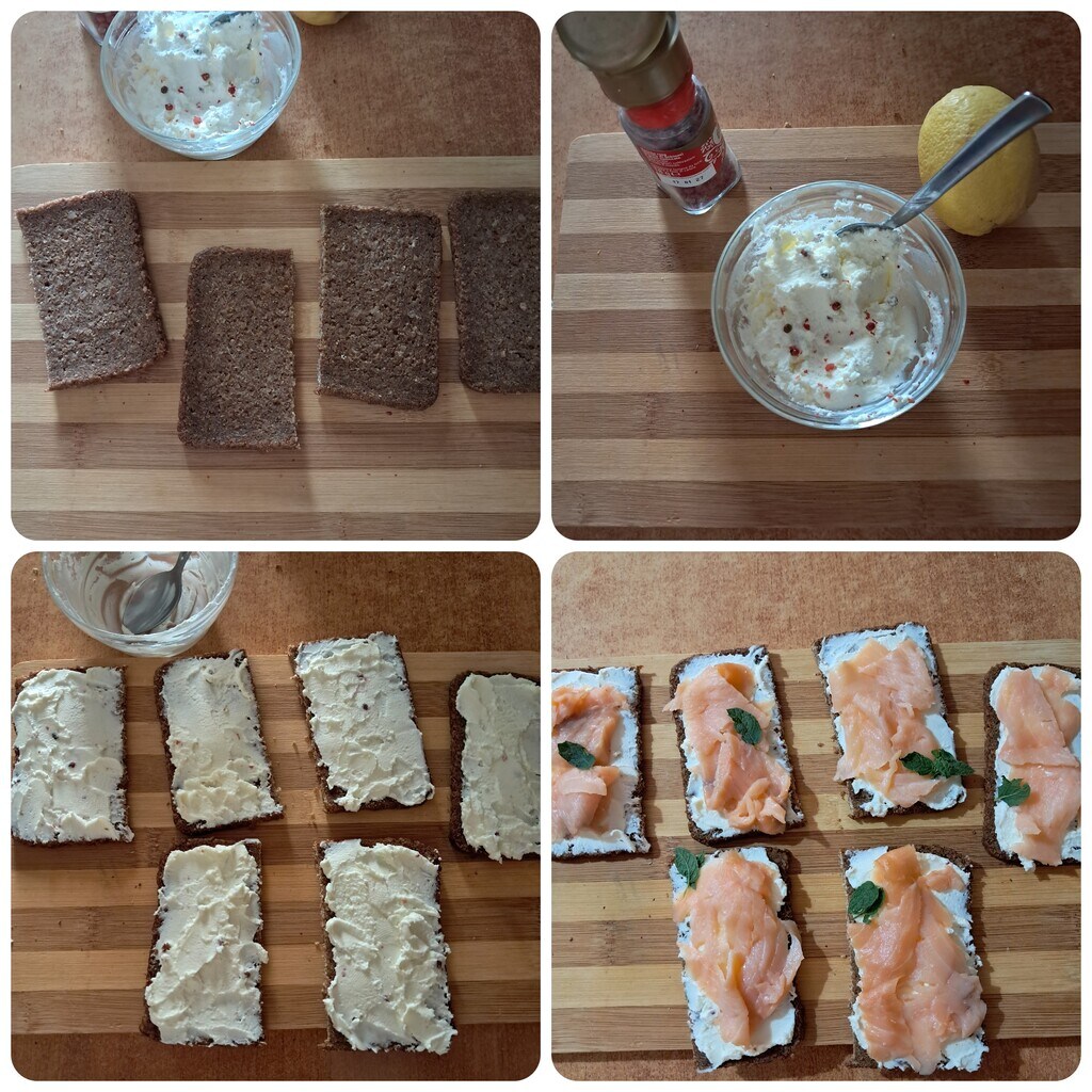Tartines de pain de seigle au saumon et à la robiola