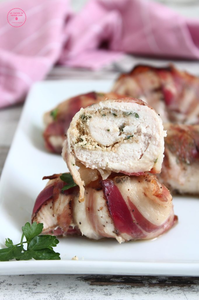 Roulades de poulet bardées