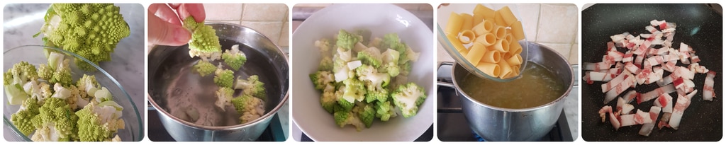 pâtes avec brocoli romanesco et guanciale