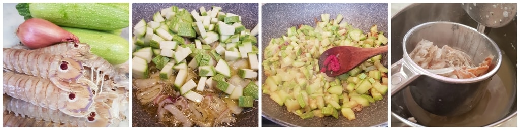 fusilli avec crevettes-mantes et courgettes