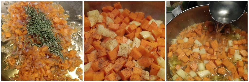 crème de potiron et pommes de terre avec croûtons