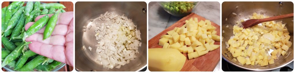 soupe de pâtes aux petits pois et pommes de terre