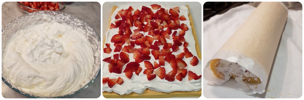 roulé sucré à la crème et aux fraises