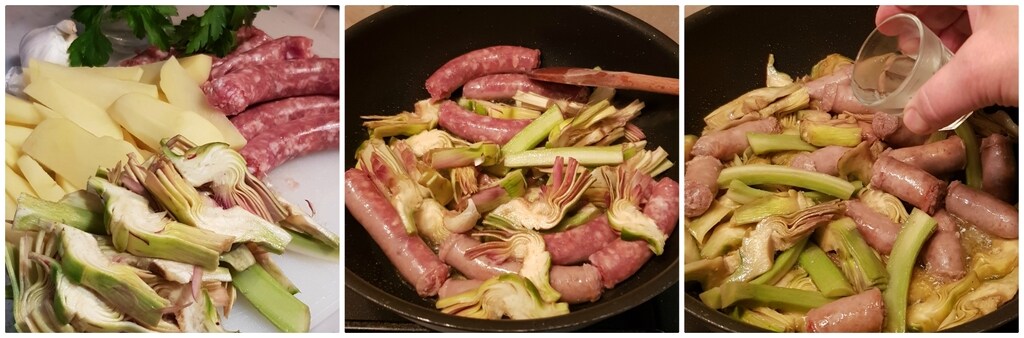 pommes de terre, artichauts et saucisse
