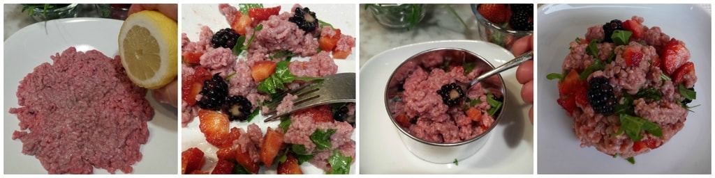 Tartare de viande avec fraises et mûres