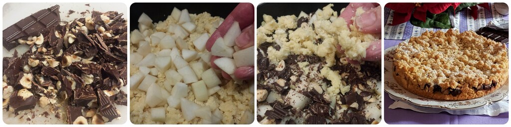 gâteau émietté avec chocolat aux noisettes et poires