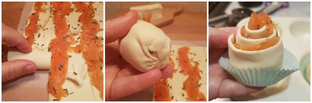 fleurs de pâte feuilletée saumon et taleggio