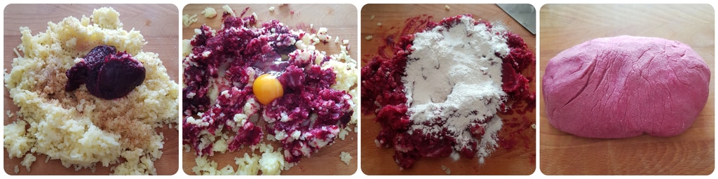 gnocchis de pommes de terre et betterave avec sauce aux pignons