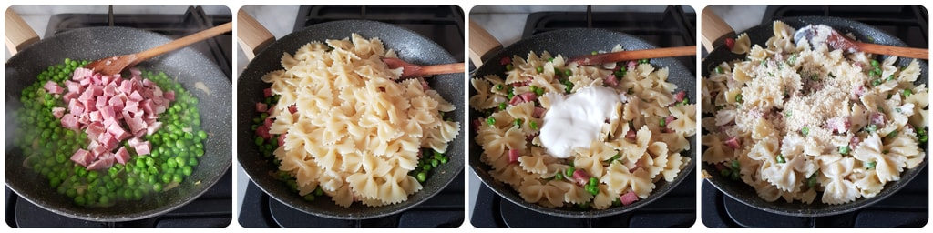 farfalle avec jambon, petits pois et crème