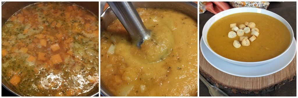 crème de potiron et pommes de terre avec croûtons