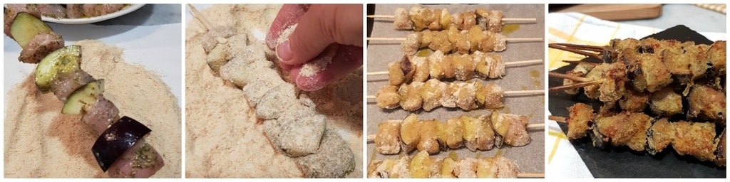 brochettes de poulet et d'aubergines