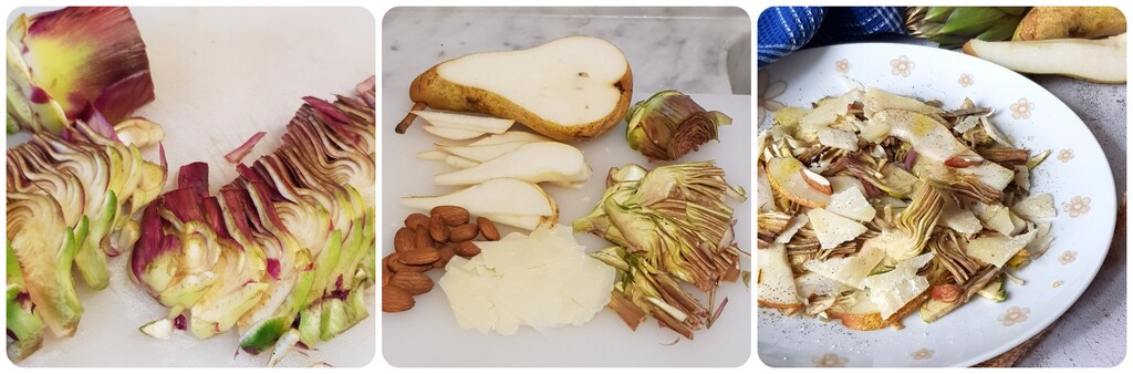 salade croquante avec artichauts crus et poires