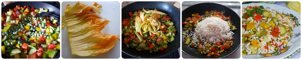 riz froid avec légumes sautés à la poêle