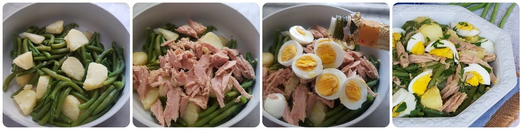 salade de haricots verts, thon, pommes de terre et œufs