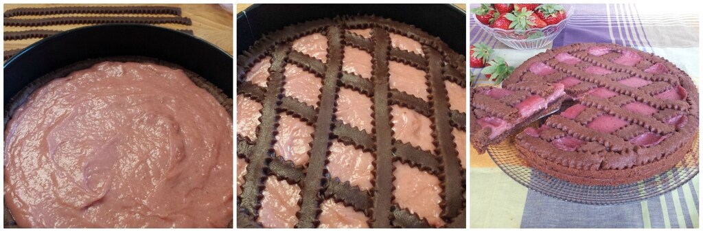 tarte au cacao avec crème aux fraises