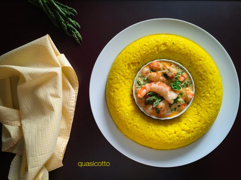 Flan de riz aux crevettes et asperges