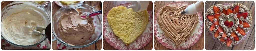 gâteau en forme de cœur avec crème et fraises