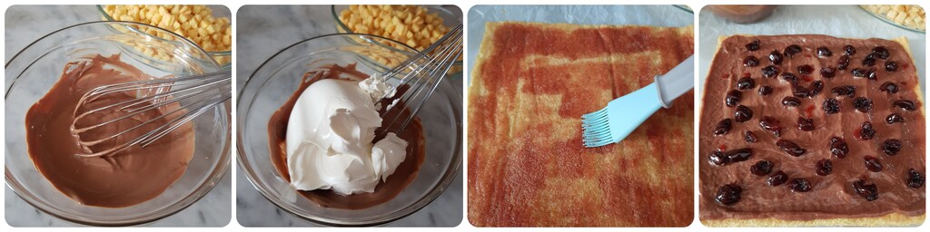 roulé mimosa avec crème et griottes