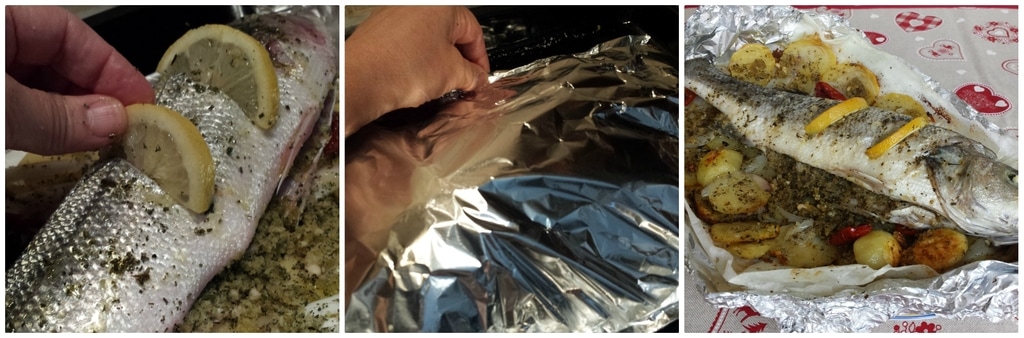 bar en papillote avec pommes de terre