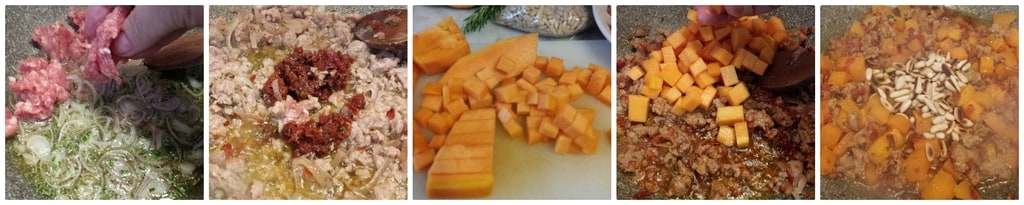 tagliatelles vertes avec saucisse et potiron