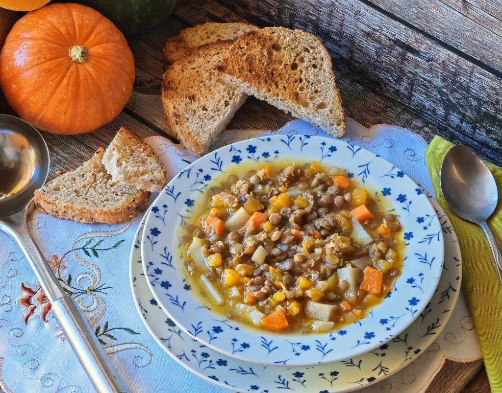 Soupe de potiron et lentilles