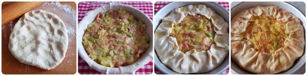 tarte salée aux poireaux, pommes de terre et speck