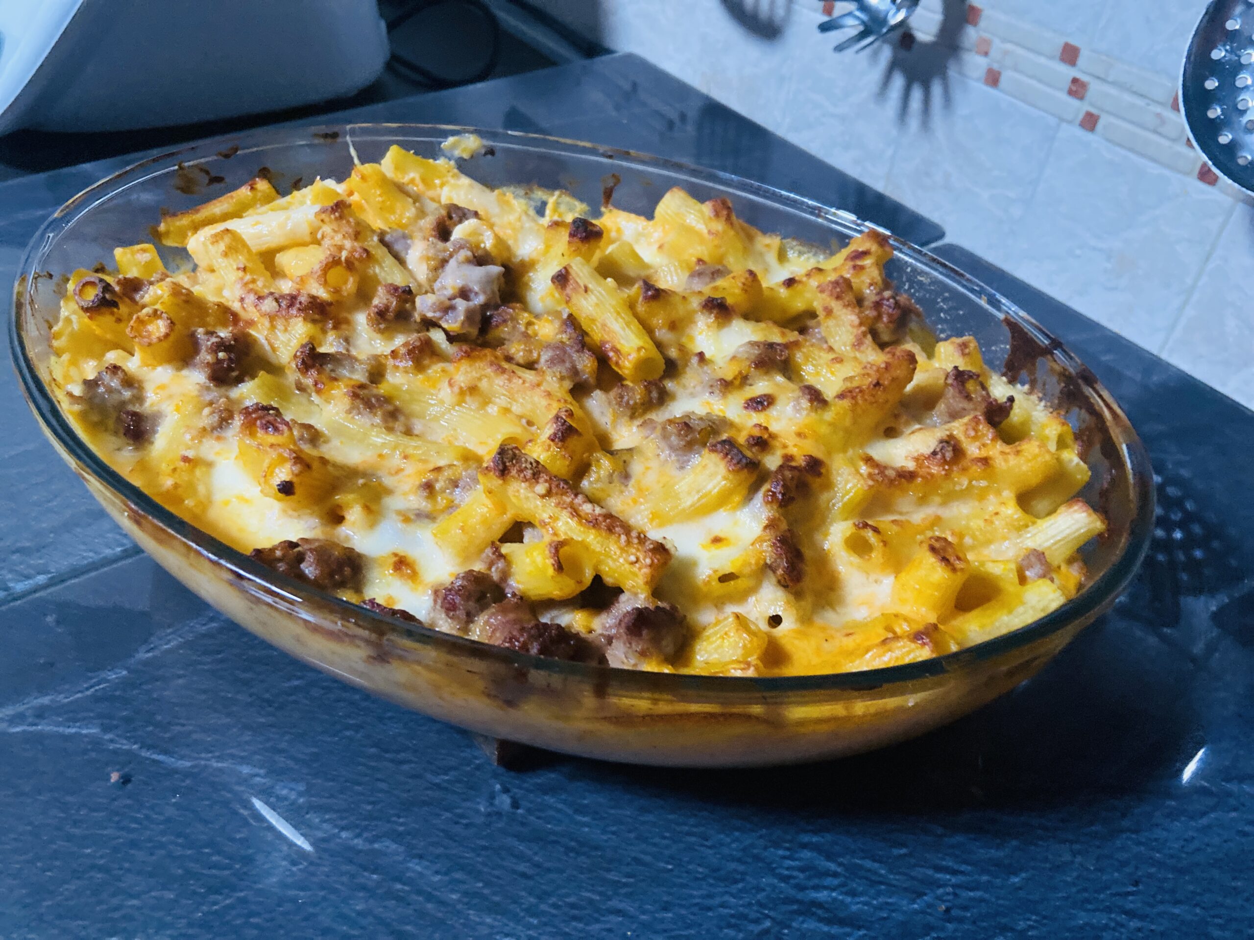 Pâtes au four avec potiron et saucisse