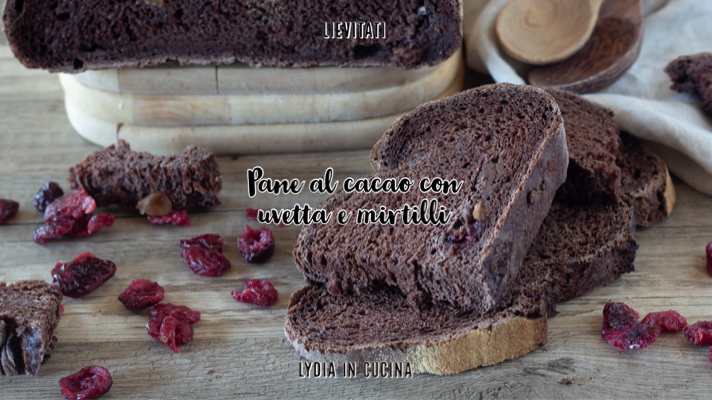 Pain au cacao avec chocolat, raisins secs et myrtilles