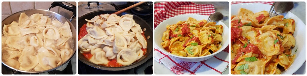 tortelli d'aubergines ricotta et speck à la tomate