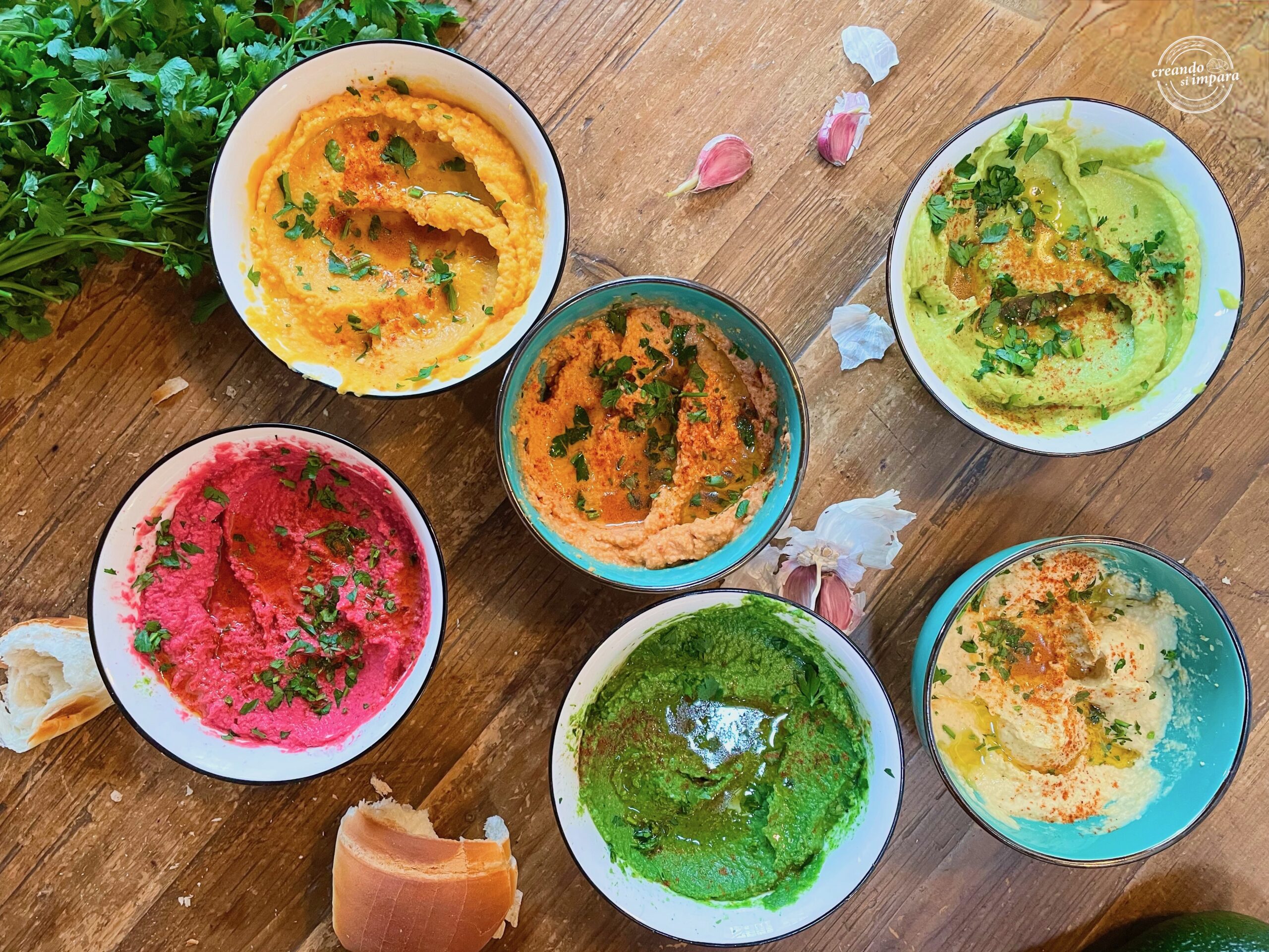 Houmous de pois chiches en 6 variantes