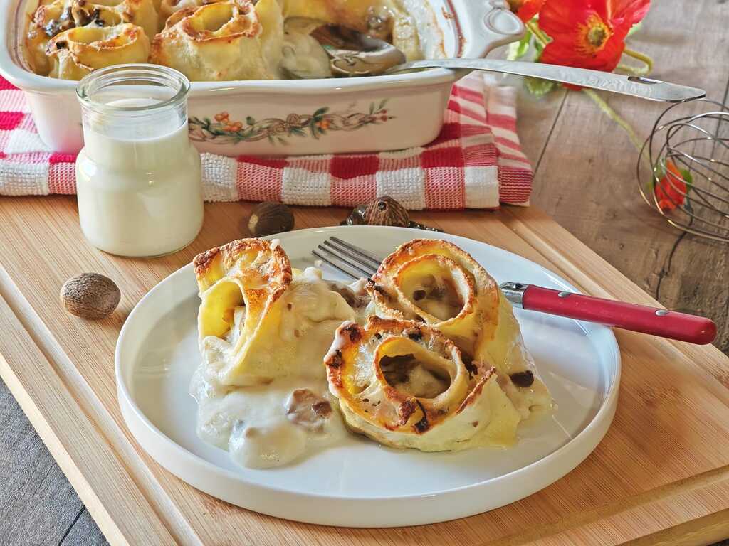 Rouleaux de lasagnes jambon et champignons