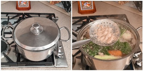 écumer le bouillon de viande