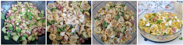 Tortellini cuits au four avec courgettes et lardons