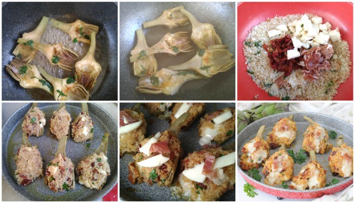 Artichauts farcis avec des tomates séchées et du speck