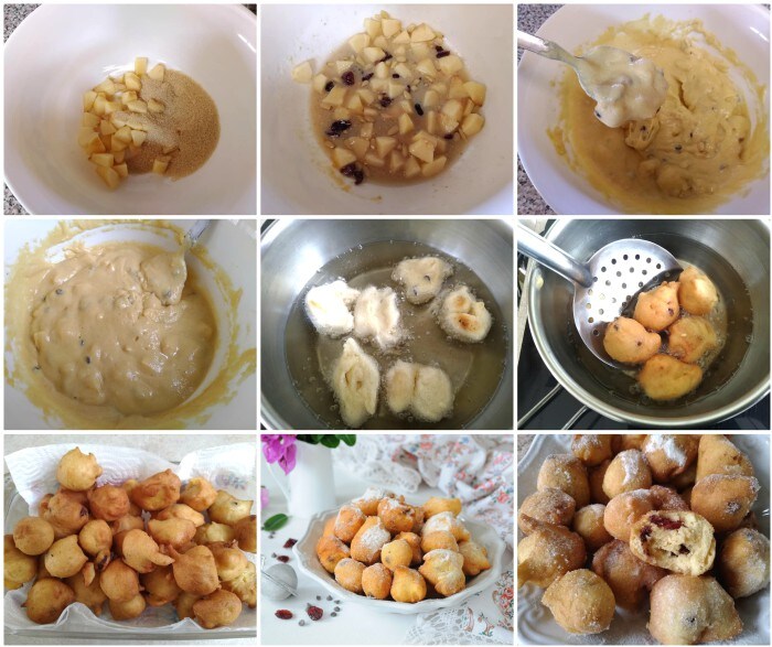 Beignets de pommes avec fruits secs et chocolat