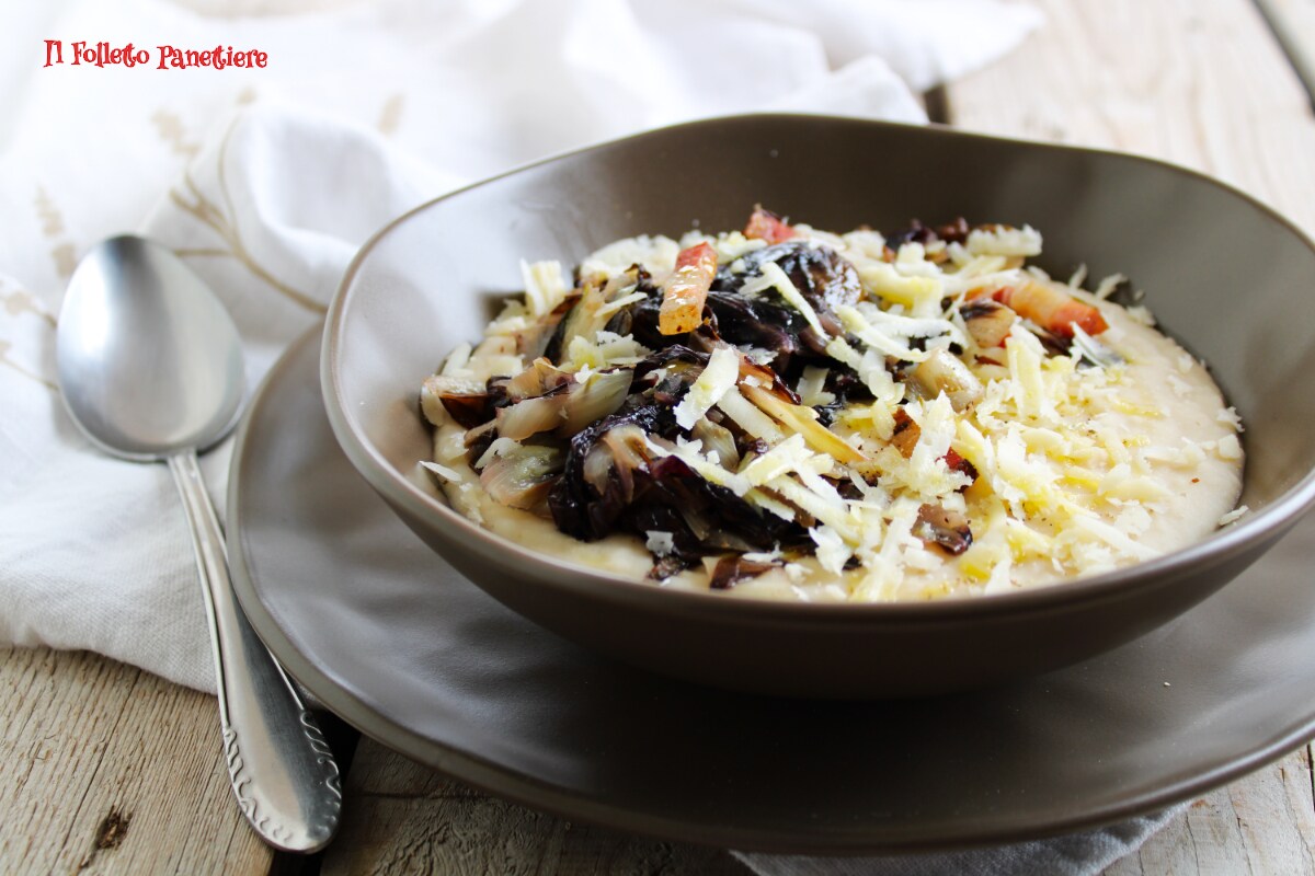 Crème de haricots cannellini avec radicchio et caciocavallo