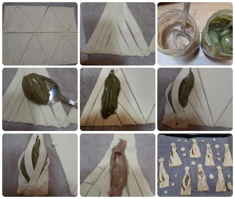 Triangles feuilletés farcis arbres de Noël sucrés