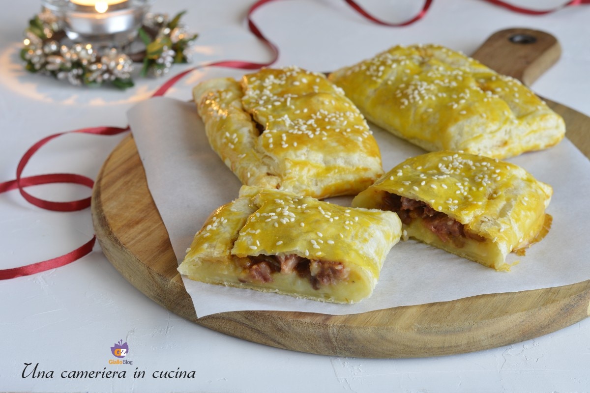 Feuilletés avec cotechino lentilles et purée