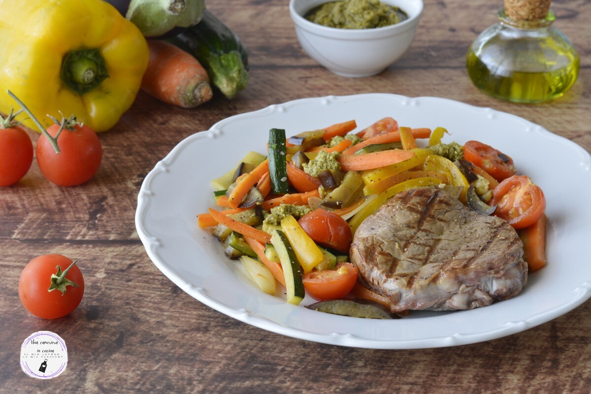 Filet de bœuf avec légumes et pesto