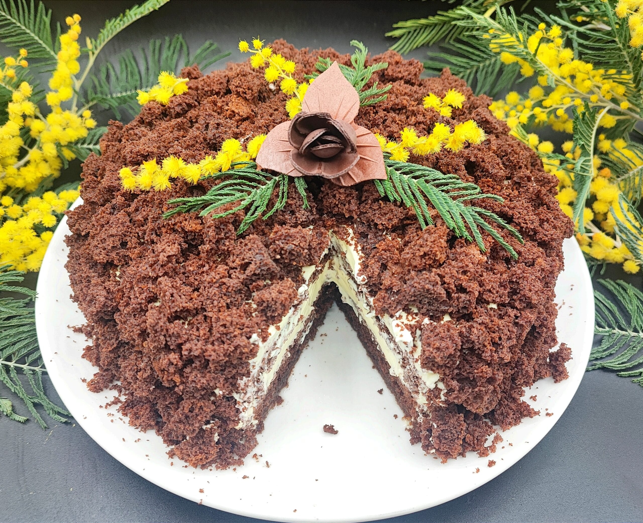Gâteau mimosa au chocolat avec crème chantilly